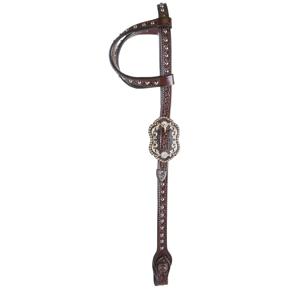 Kathys Show Equipment Chocolate Basket Stamp Dotted Double Ear Show Headstall - Image 2