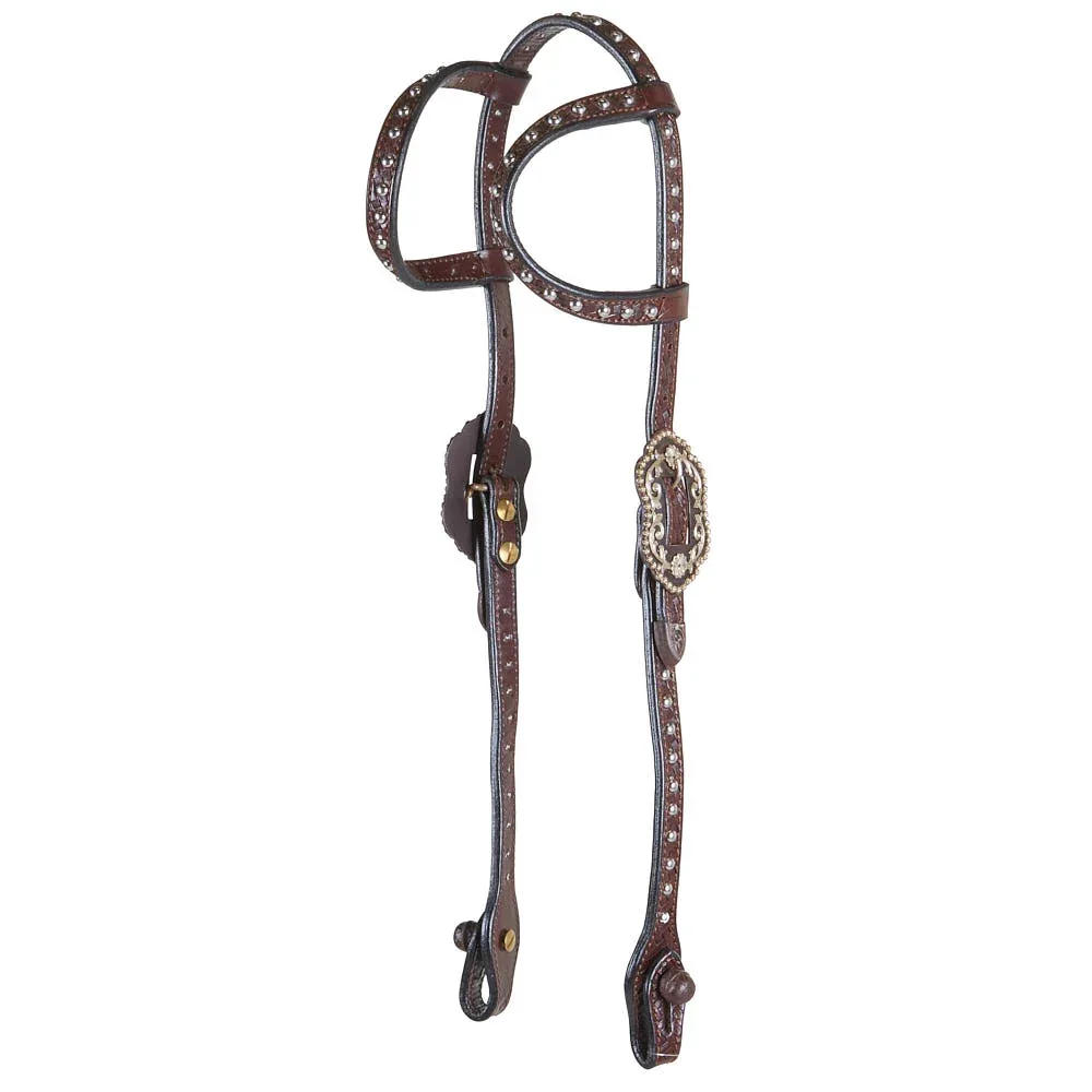 Kathys Show Equipment Chocolate Basket Stamp Dotted Double Ear Show Headstall
