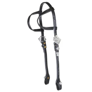 Kathys Show Equipment Tooled Black Double Ear Silver Show Headstall