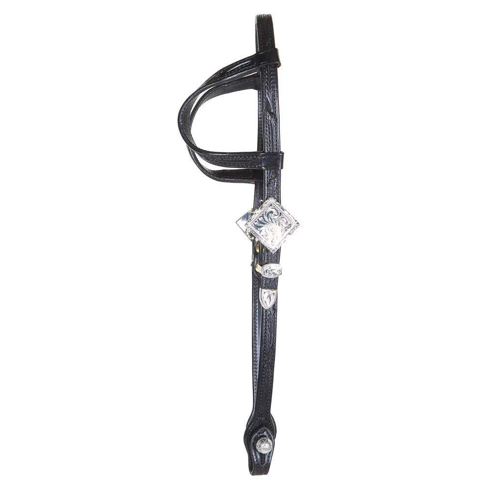 Kathys Show Equipment Tooled Black Double Ear Silver Show Headstall - Image 2