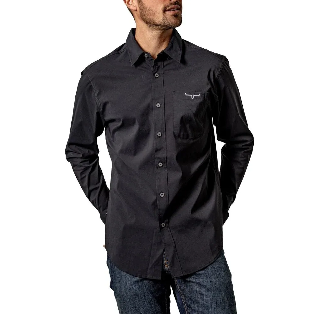 Kimes Ranch Mens Teams Black Dress Shirt
