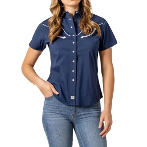 Kimes Ranch Womens Navy Long Horn Snap Shirt