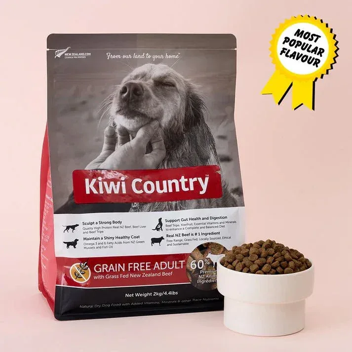 Kiwi Country Grain-Free Beef Dry Dog Food for Optimal Health and Happiness 4.4 lb