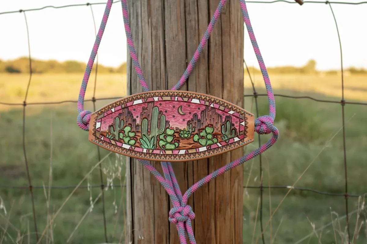 Kk Leathers Pink Desert Sunrise Bronc Noseband Rope Halter