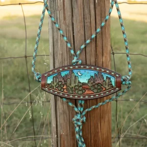 Kk Leathers Turquoise Western Desert Bronc Noseband Rope Halter
