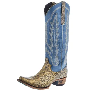 Lane Womens Skylight Metallic Gilded Denim 15 In Top Cowgirl Boot