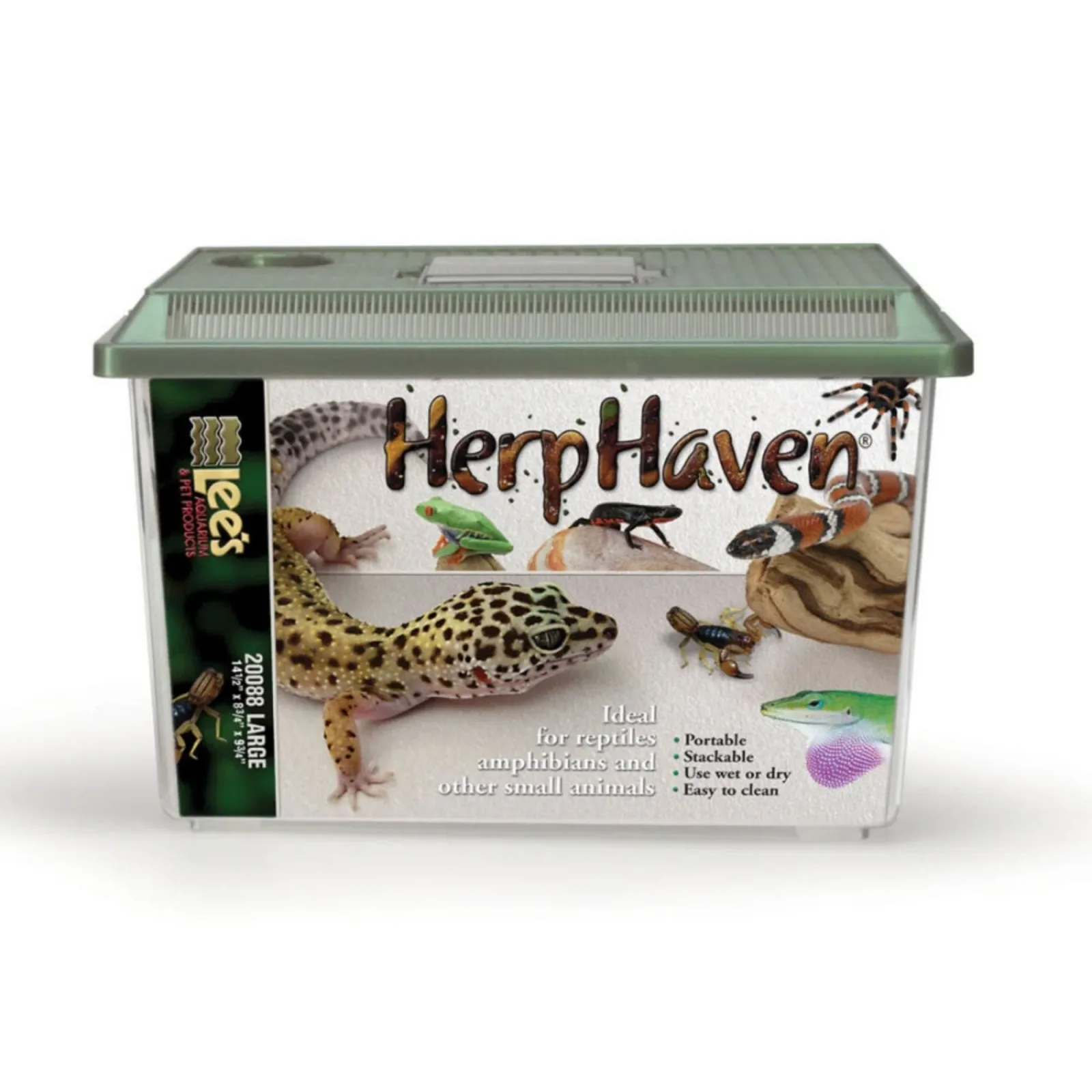 Lee's Aquarium & Pet Products HerpHaven Carrier for Reptiles & Amphibians, Black, 14.5 in x 9.75 in, Large