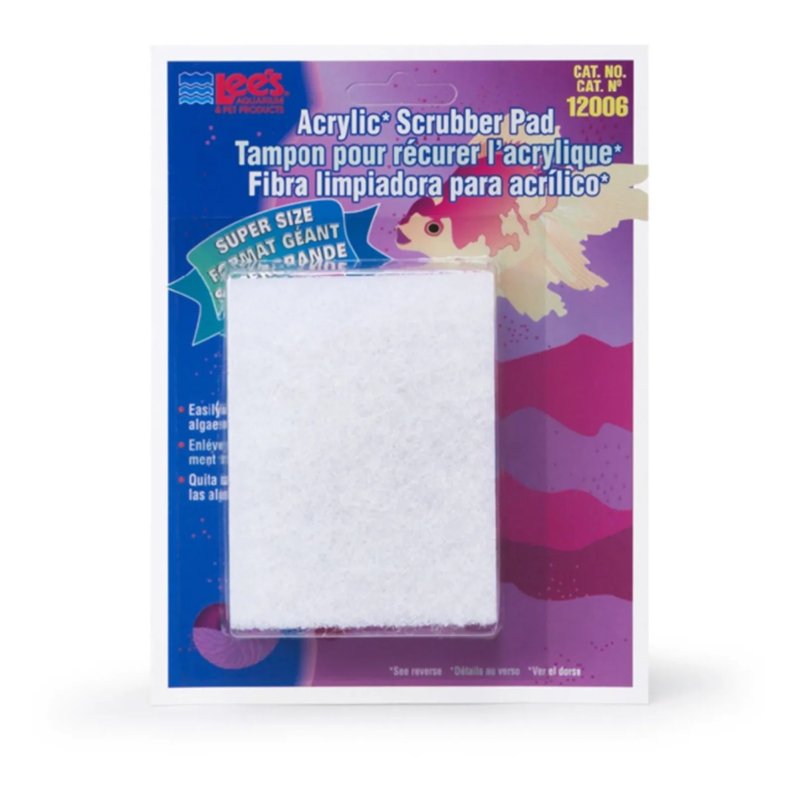 Lee's Aquarium & Pet Products Scrubber Pad for Acrylic Aquariums, White, 3 in x 4 in, Super-Size
