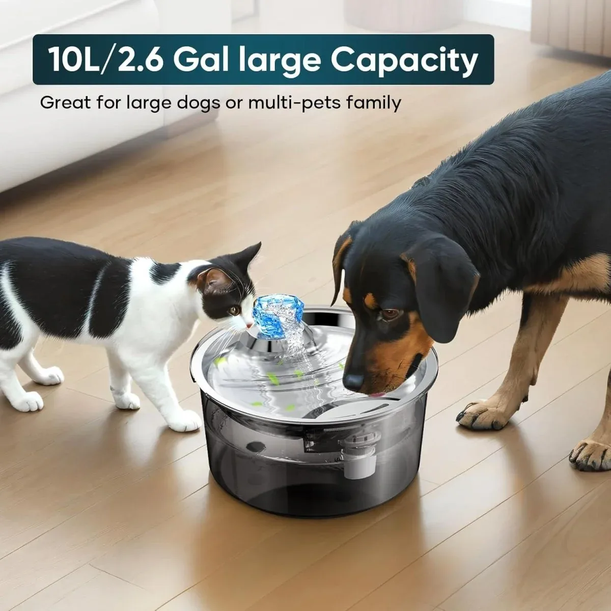 LESOTC 2.6-Gallon Stainless Steel Dog & Cat Water Fountain - 10 L