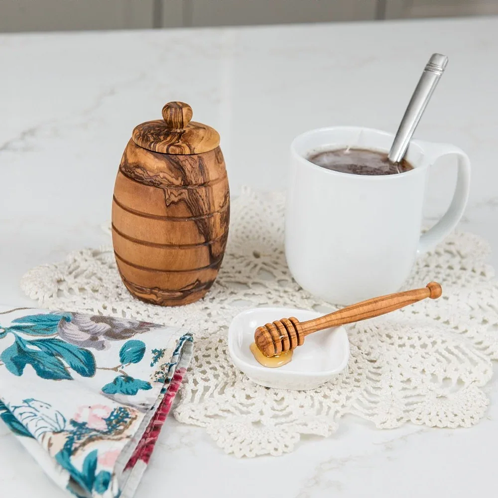 Lipper Martin And Associates Olive Wood Honey Pot with Spoon - Image 2