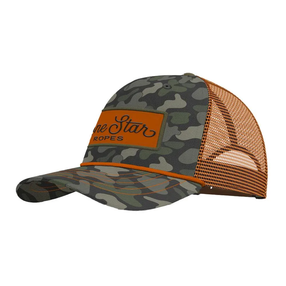 Lone Star Ropes Dark Duck Camo and Orange Script Trucker Cap - Image 2