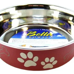 Loving Pets Stainless Steel & Merlot Dish with Rubber Base