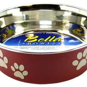 Loving Pets Stainless Steel & Merlot Dish with Rubber Base