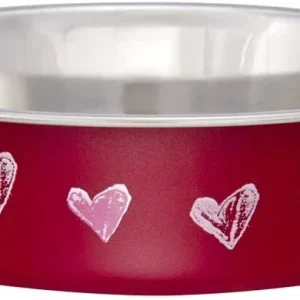 Loving Pets Stainless Steel & Red Hearts Bella Bowl with Rubber Base