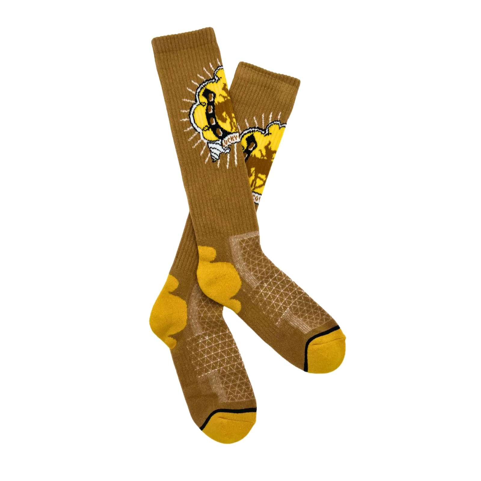 Lucky Chuck Bucking Cowgirl Tan Performance Crew Socks