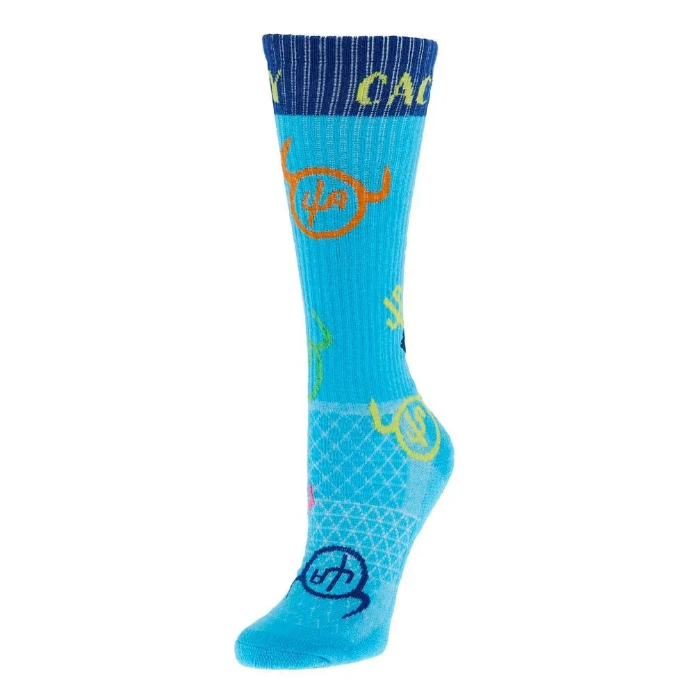 Lucky Chuck Cactus Alley-Moo Blue Performance Crew Socks