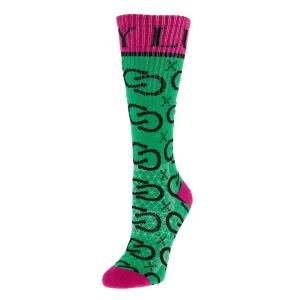 Lucky Chuck High Maintenance Cowgirl Green and Pink Performance Crew Socks OSFM