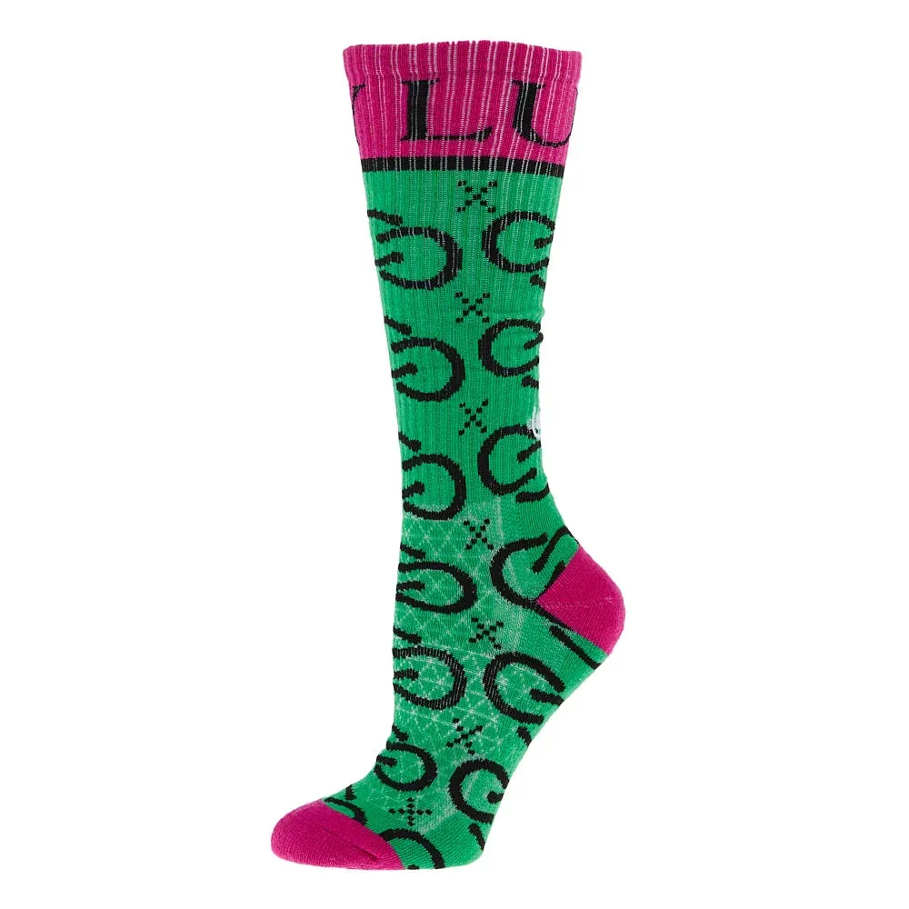 Lucky Chuck High Maintenance Cowgirl Green and Pink Performance Crew Socks OSFM - Image 2