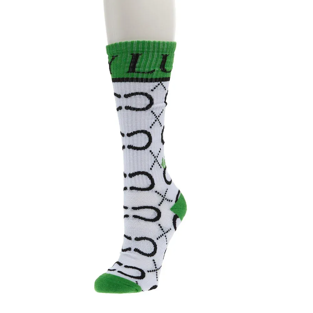 Lucky Chuck Women's High Maintenance Cowgirl Kelly Green/ White Performance Socks
