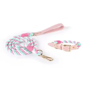 Luxe Royal Leather Rope Dog Leash and Dog Collar Set - Cotton Candy