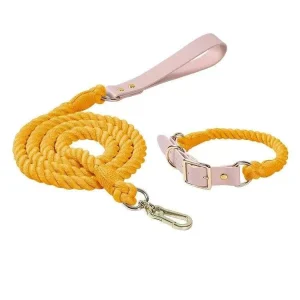 Luxe Royal Leather Rope Dog Leash and Dog Collar Set - Golden Garden