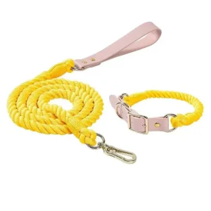 Luxe Royal Leather Rope Dog Leash and Dog Collar Set - Lemon Squeeze