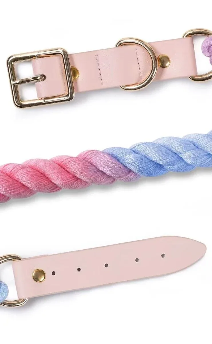 Luxe Royal Pink Leather Rope Dog Leash - Bright Gold - Image 2