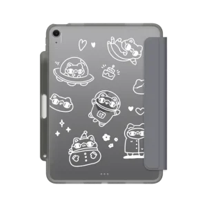 Marshmallow Shiba & Lazy Cat AMIX White Line Cat iPad Case