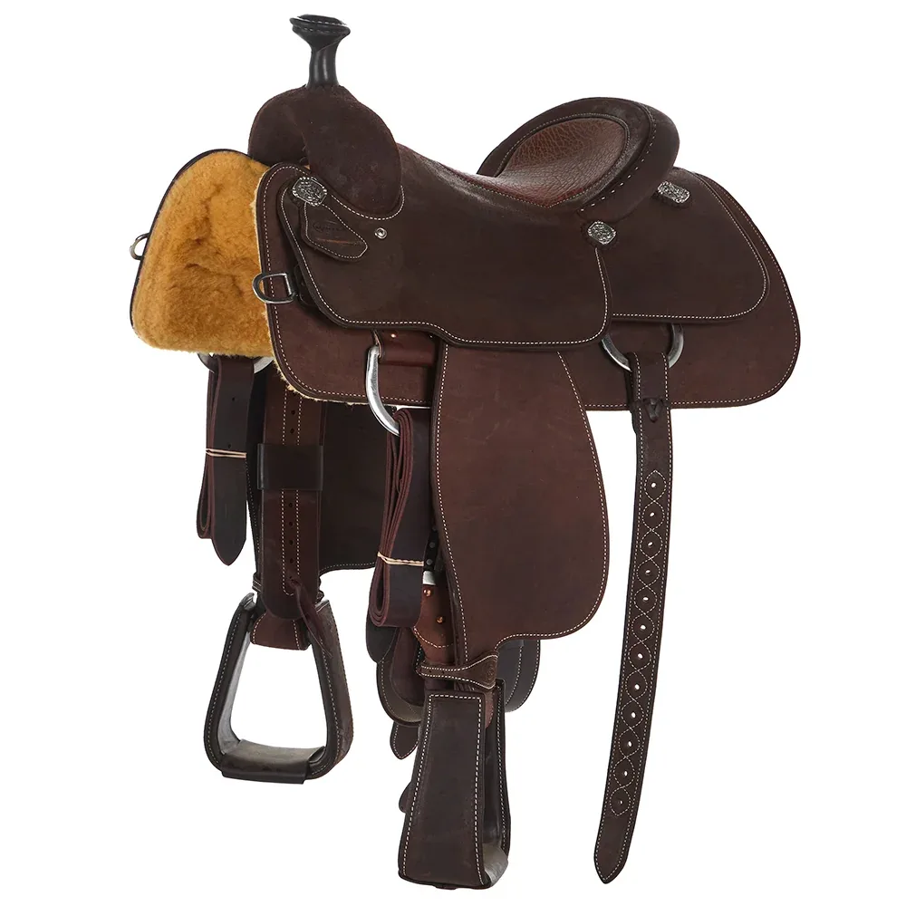 Martin Saddlery 14in Roughout Chocolate Team Roper with Inlaid Tan Bison Seat