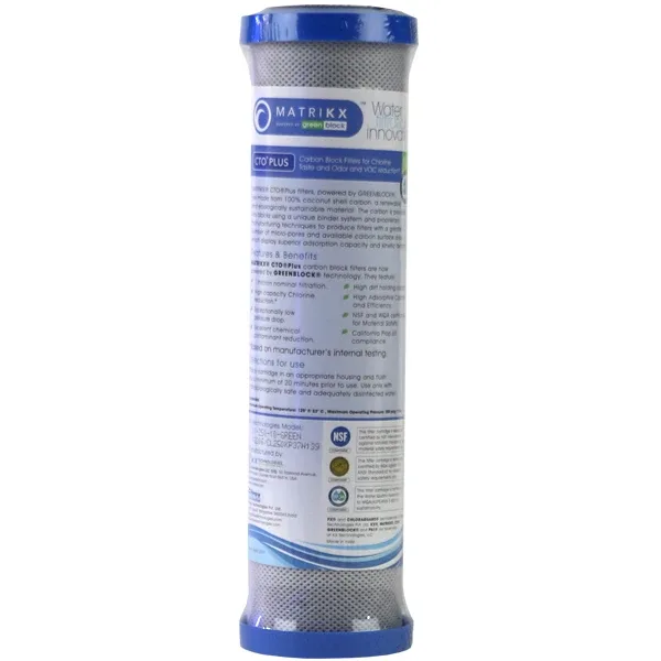 Matrikx CTO PLUS Carbon Block Filter 1 micron, RO Reverse Osmosis 9.75" x 2.5" Cartridge