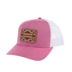 Mayatex Hot Pink and White Leather Patch Mesh Back Cap