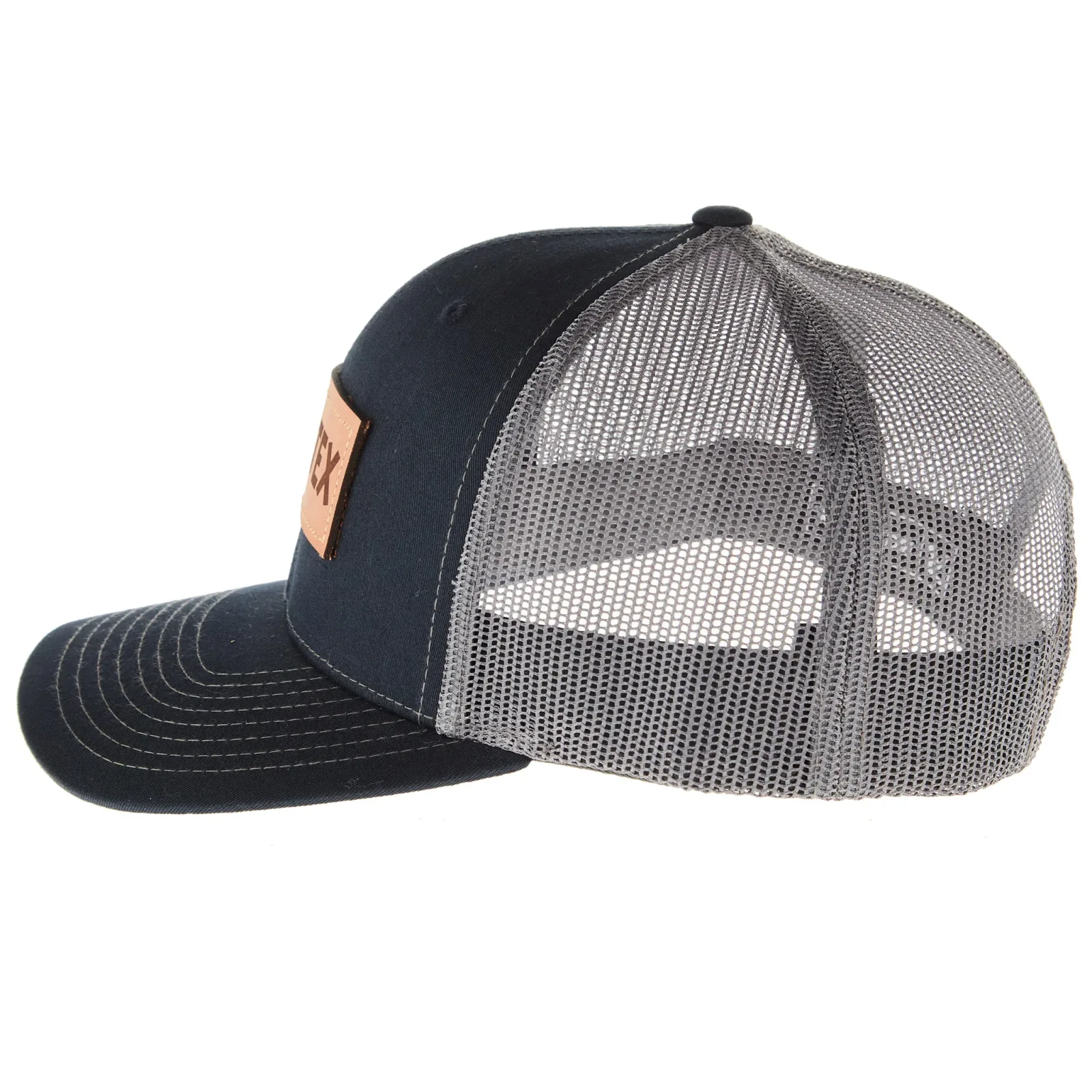 Mayatex Navy and Charcoal Leather Patch Logo Mesh Back Cap - Image 2