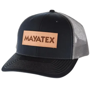 Mayatex Navy and Charcoal Leather Patch Logo Mesh Back Cap