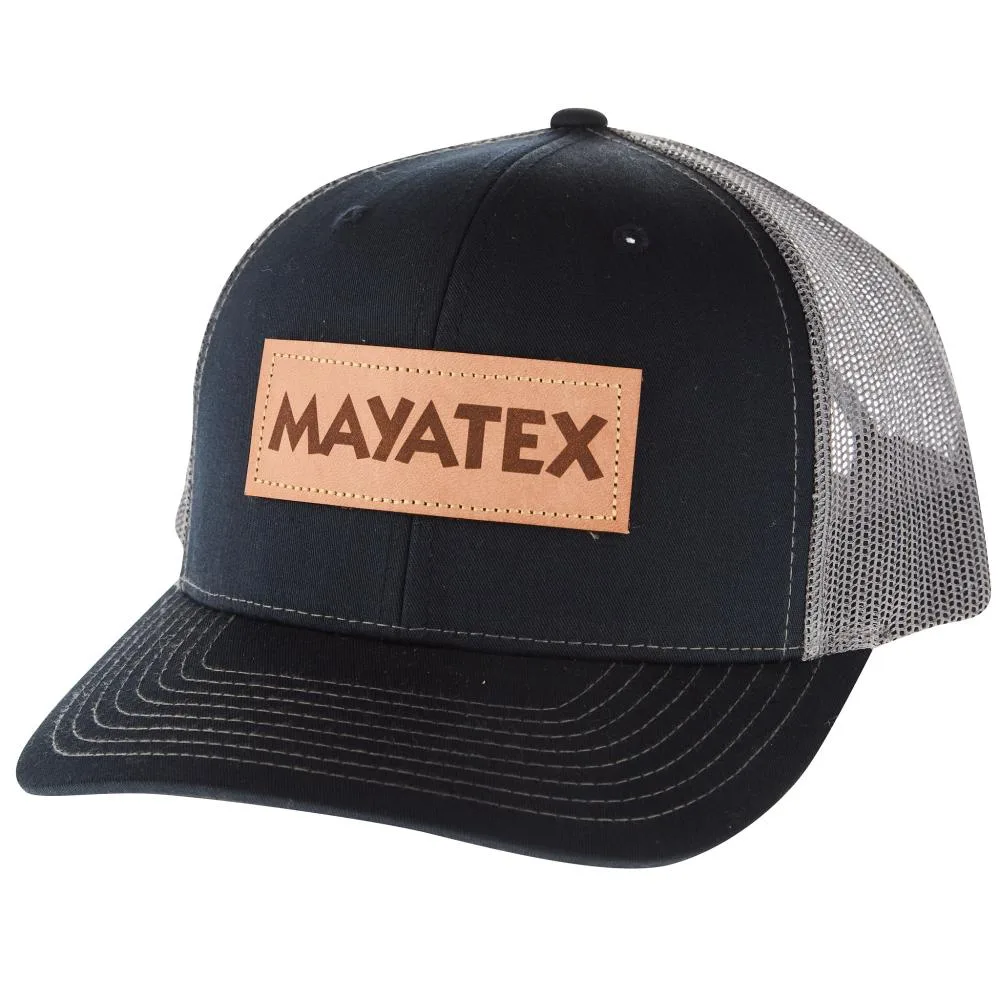 Mayatex Navy and Charcoal Leather Patch Logo Mesh Back Cap