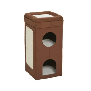 Midwest Curious Cat Cube Condo Brown Suede 14.60" x 14.72" x 30.39"