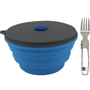 Mr. Peanut's Collapsible Silicone Dog Bowl, 30 oz with Lid and Foldable Fork