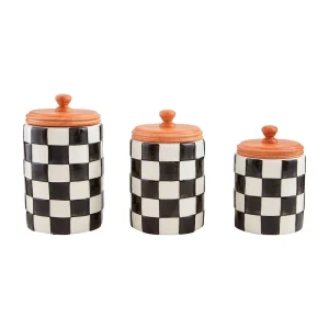 Mud Pie Black And White Check Canister Set