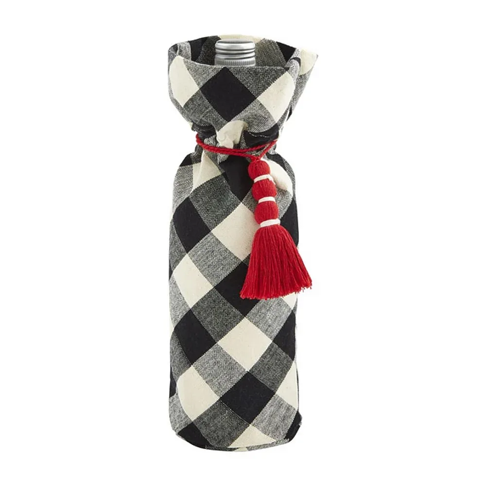 Mud Pie Black Buffalo Check Wine Bag - Image 2
