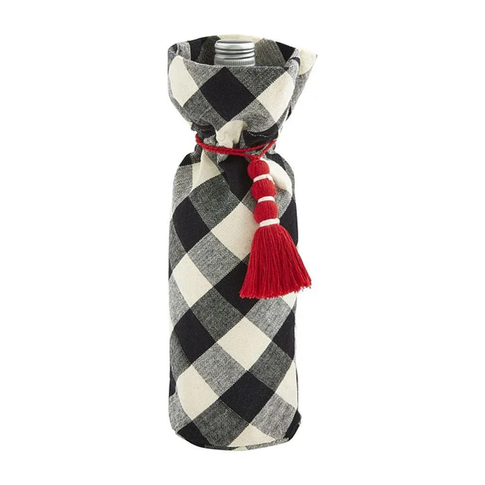 Mud Pie Black Buffalo Check Wine Bag