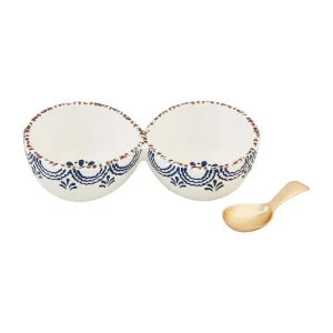 Mud Pie Blue Floral Double Tidbit Set