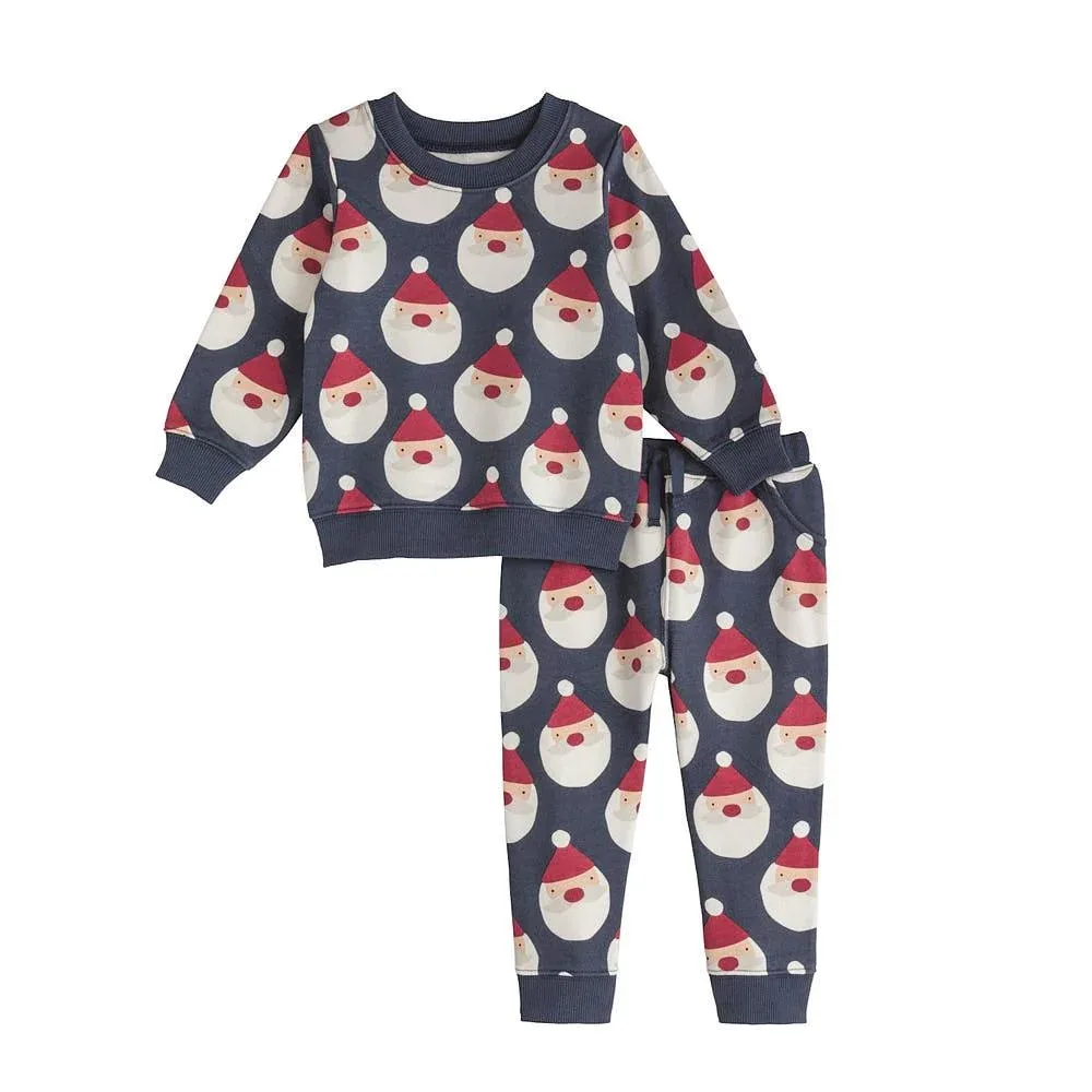 Mud Pie Boy's Navy Santa Jogger Set