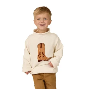 Mud Pie Boy's White Cowboy Boot Sweater