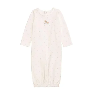 Mud Pie Boy's White Rocking Horse Polk A Dot Gown
