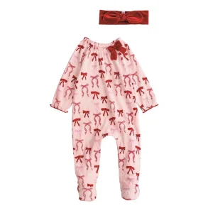Mud Pie Girl's Christmas Bow Sleeper with Headband