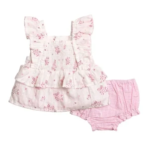 Mud Pie Girl's Pink Blossom Pinafore Set