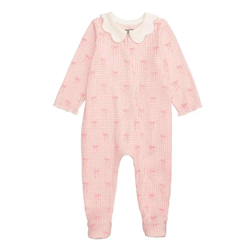Mud Pie Girl's Pink Bow Scallop Sleeper