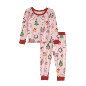 Mud Pie Girl's Pink Christmas PJ Set