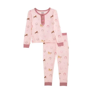 Mud Pie Girl's Pink Horseshoe Pajama Set