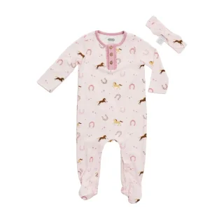 Mud Pie Girl's Pink Horseshoe Sleeper