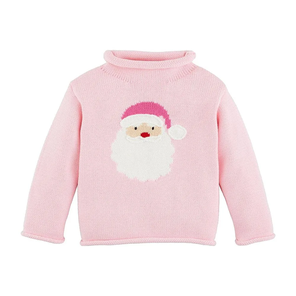 Mud Pie Girl's Pink Santa Roll Neck Sweater
